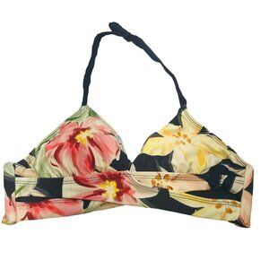 Kona Sol Womens Size Medium Removable Padding Halter Bikini Swim Top Floral NWOT